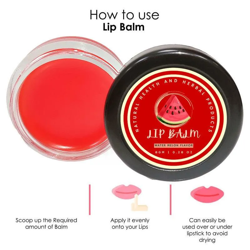 Natural Health and Herbal products Kissable Water-Melon Lips Balm - Taste the Freshness with Red Tinted Bright Lips 12 Hrs Miniaturization, Long Lasting, Romantic, Kissable, Smooth Enriched, Care- 8g