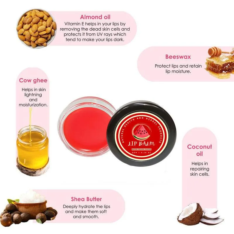 Natural Health and Herbal products Kissable Water-Melon Lips Balm - Taste the Freshness with Red Tinted Bright Lips 12 Hrs Miniaturization, Long Lasting, Romantic, Kissable, Smooth Enriched, Care- 8g