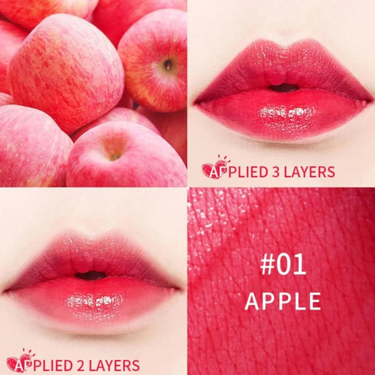 NEW 3 in 1 Lip and Cheek Tint Stain, Mini Liquid Lipstick, Hydrating & Moisturizing Cheeks and Eyes Natural Lip Gloss, Waterproof Long Lasting Shimmer Sexy Lip Color Makeup (#01 APPLE)