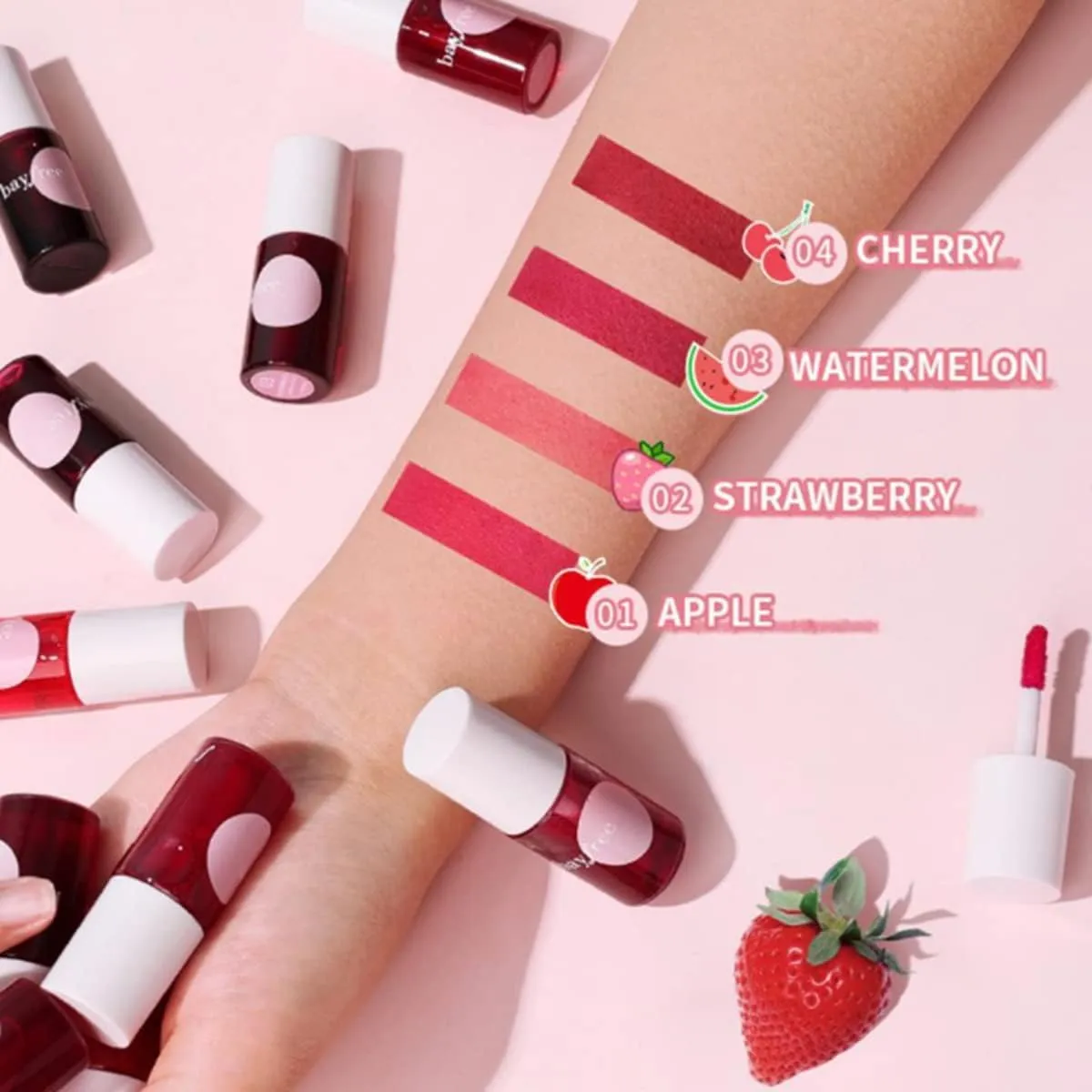 NEW 3 in 1 Lip and Cheek Tint Stain, Mini Liquid Lipstick, Hydrating & Moisturizing Cheeks and Eyes Natural Lip Gloss, Waterproof Long Lasting Shimmer Sexy Lip Color Makeup (#01 APPLE)