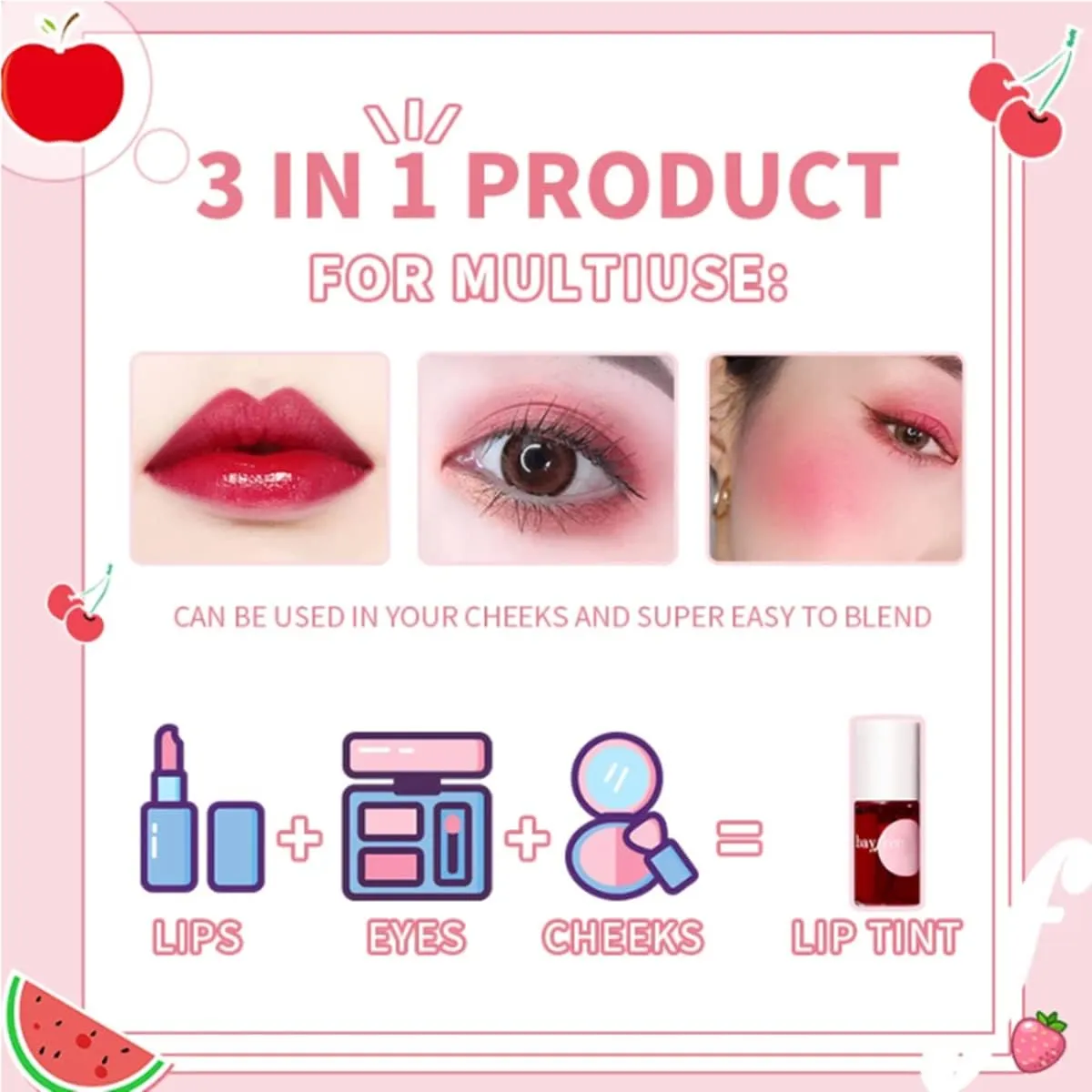 NEW 3 in 1 Lip and Cheek Tint Stain, Mini Liquid Lipstick, Hydrating & Moisturizing Cheeks and Eyes Natural Lip Gloss, Waterproof Long Lasting Shimmer Sexy Lip Color Makeup (#01 APPLE)