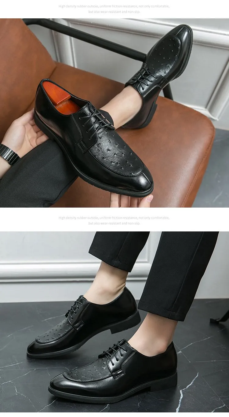 Ostrich Print Lace-Up Derby Shoes