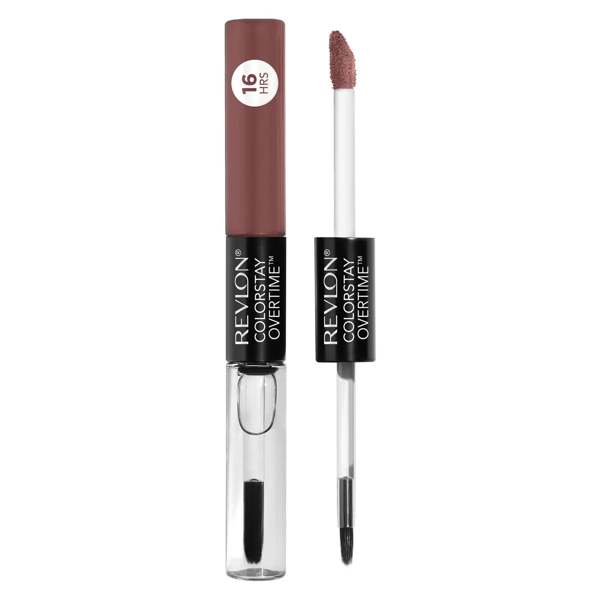 Revlon ColorStay Overtime Lipcolor, Dual Ended Longwearing Liquid Lipstick with Clear Lip Gloss, with Vitamin E in Plum / Berry, Taupe Time (560), 0.07 oz