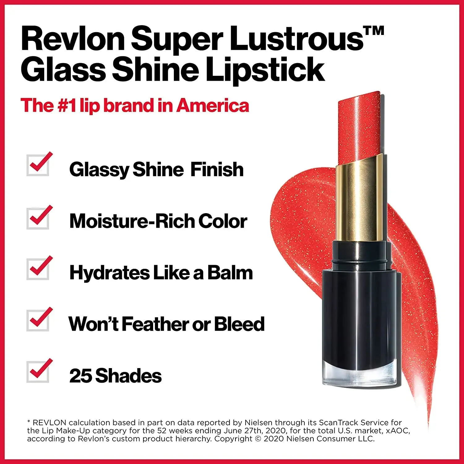 Revlon Super Lustrous Glass Shine Lipstick, Flawless Moisturizing Lip Color with Aloe, Hyaluronic Acid and Rose Quartz, Cherries in the Snow (004), 0.15 oz
