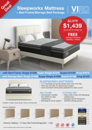 Viro Sleepworkx Latex Pillow Top Pocketed Spring Mattress Bundle