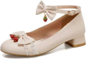 VOKLIN Women's Girls Lolita Mary Jane Flats Sweet Bow Ankle Strap Comfort Low Heel Princess Oxford Dress Shoes