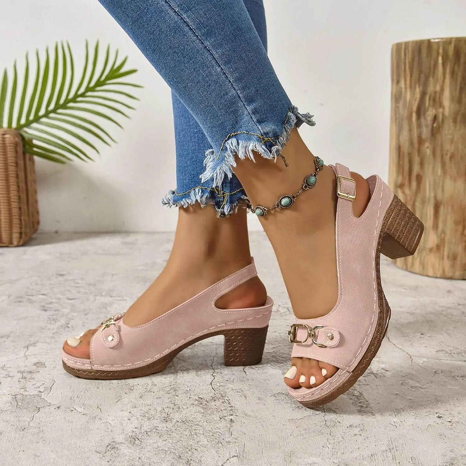 Wedge Sandals for Women 2025 Summer Casual Sandal Summer Open Toe Low Heel Shoes Orthopedic Sandals for Women Adjustable Strappy Beach Walking Shoes Chunky Heeled Sandal 2025