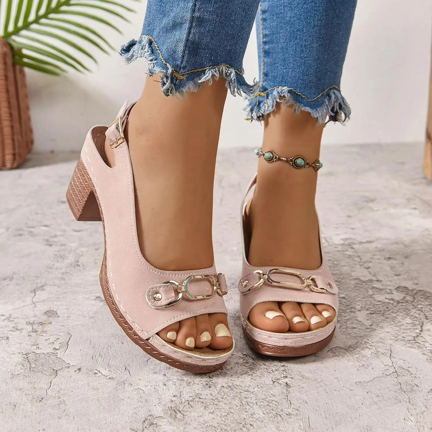 Wedge Sandals for Women 2025 Summer Casual Sandal Summer Open Toe Low Heel Shoes Orthopedic Sandals for Women Adjustable Strappy Beach Walking Shoes Chunky Heeled Sandal 2025